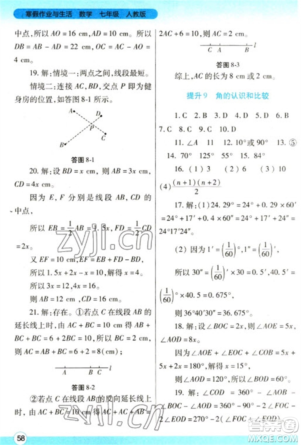 陜西師范大學出版總社2023寒假作業(yè)與生活七年級數(shù)學人教版參考答案