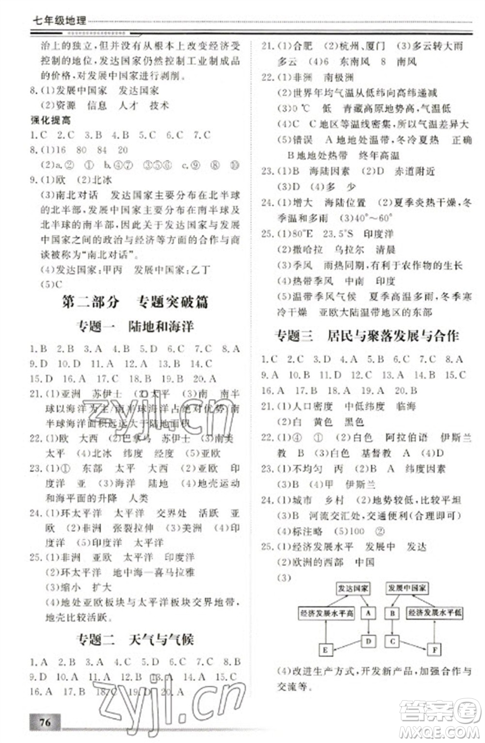 北京工業(yè)大學(xué)出版社2023文軒假期生活指導(dǎo)七年級(jí)地理通用版參考答案