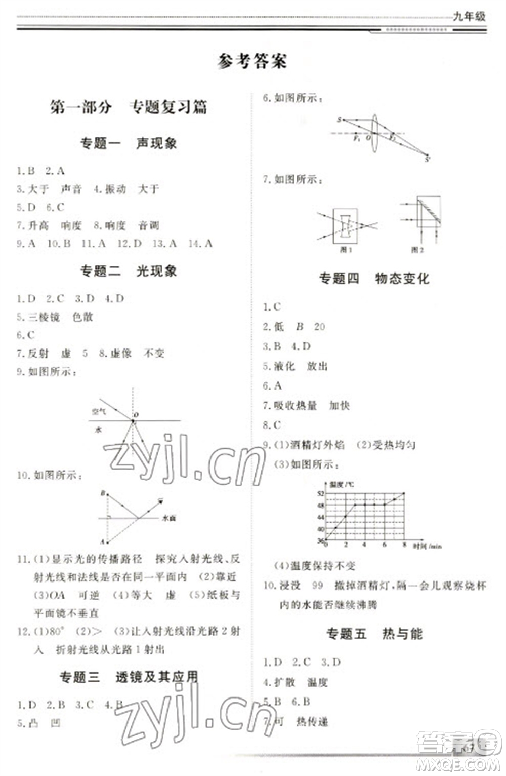 北京工業(yè)大學(xué)出版社2023文軒假期生活指導(dǎo)九年級(jí)物理通用版參考答案