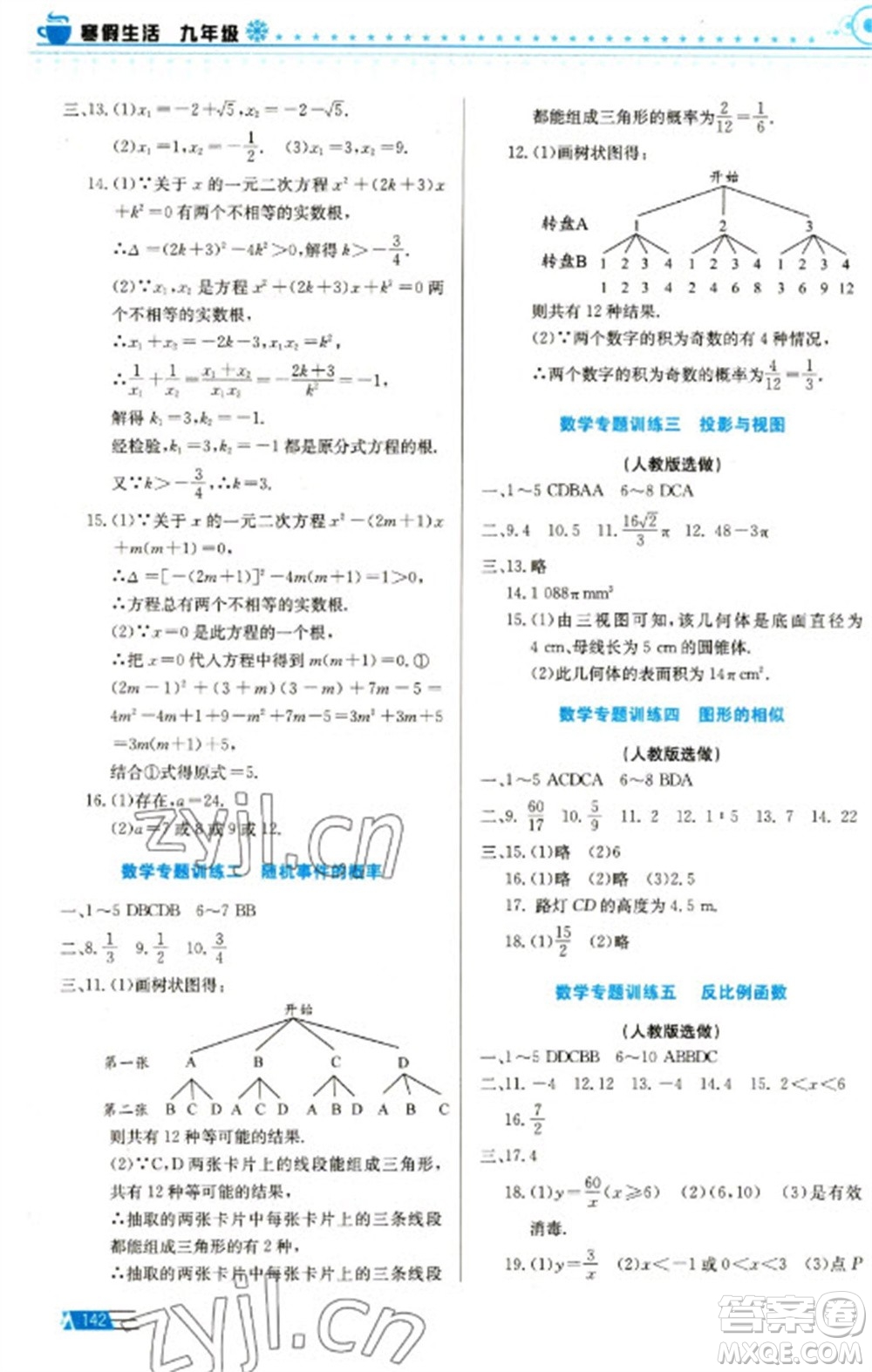 安徽科學(xué)技術(shù)出版社2023寒假生活九年級(jí)語數(shù)外物化合訂本通用版參考答案