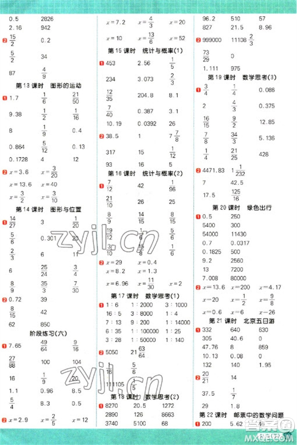 江西教育出版社2023陽(yáng)光同學(xué)計(jì)算小達(dá)人六年級(jí)下冊(cè)數(shù)學(xué)人教版參考答案