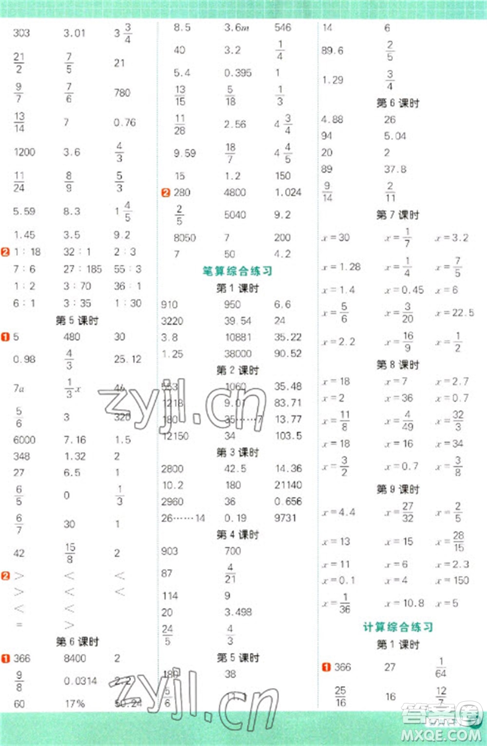 江西教育出版社2023陽(yáng)光同學(xué)計(jì)算小達(dá)人六年級(jí)下冊(cè)數(shù)學(xué)蘇教版參考答案