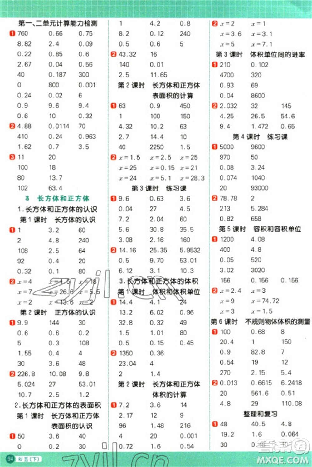 江西教育出版社2023陽光同學(xué)計(jì)算小達(dá)人五年級下冊數(shù)學(xué)人教版參考答案