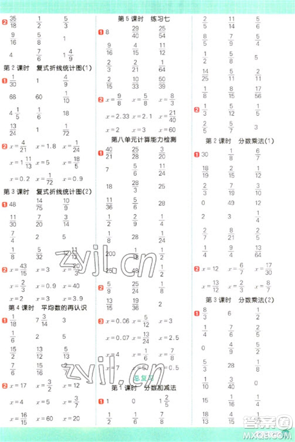 江西教育出版社2023陽光同學(xué)計算小達人五年級下冊數(shù)學(xué)北師大版參考答案