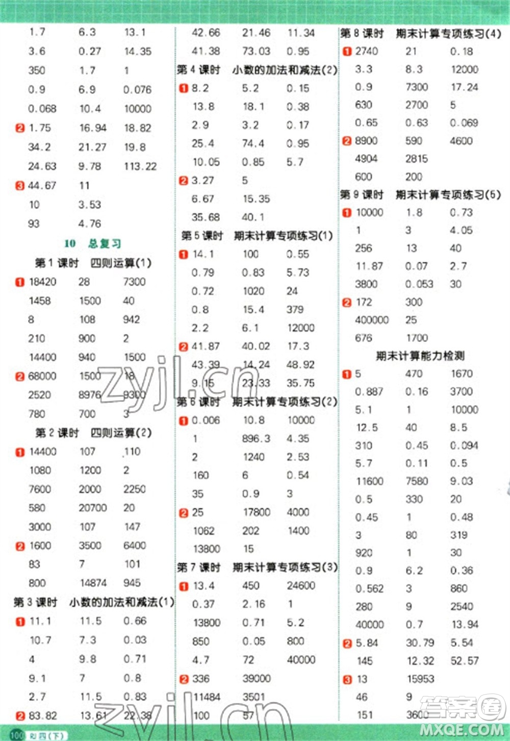 江西教育出版社2023陽(yáng)光同學(xué)計(jì)算小達(dá)人四年級(jí)下冊(cè)數(shù)學(xué)人教版參考答案