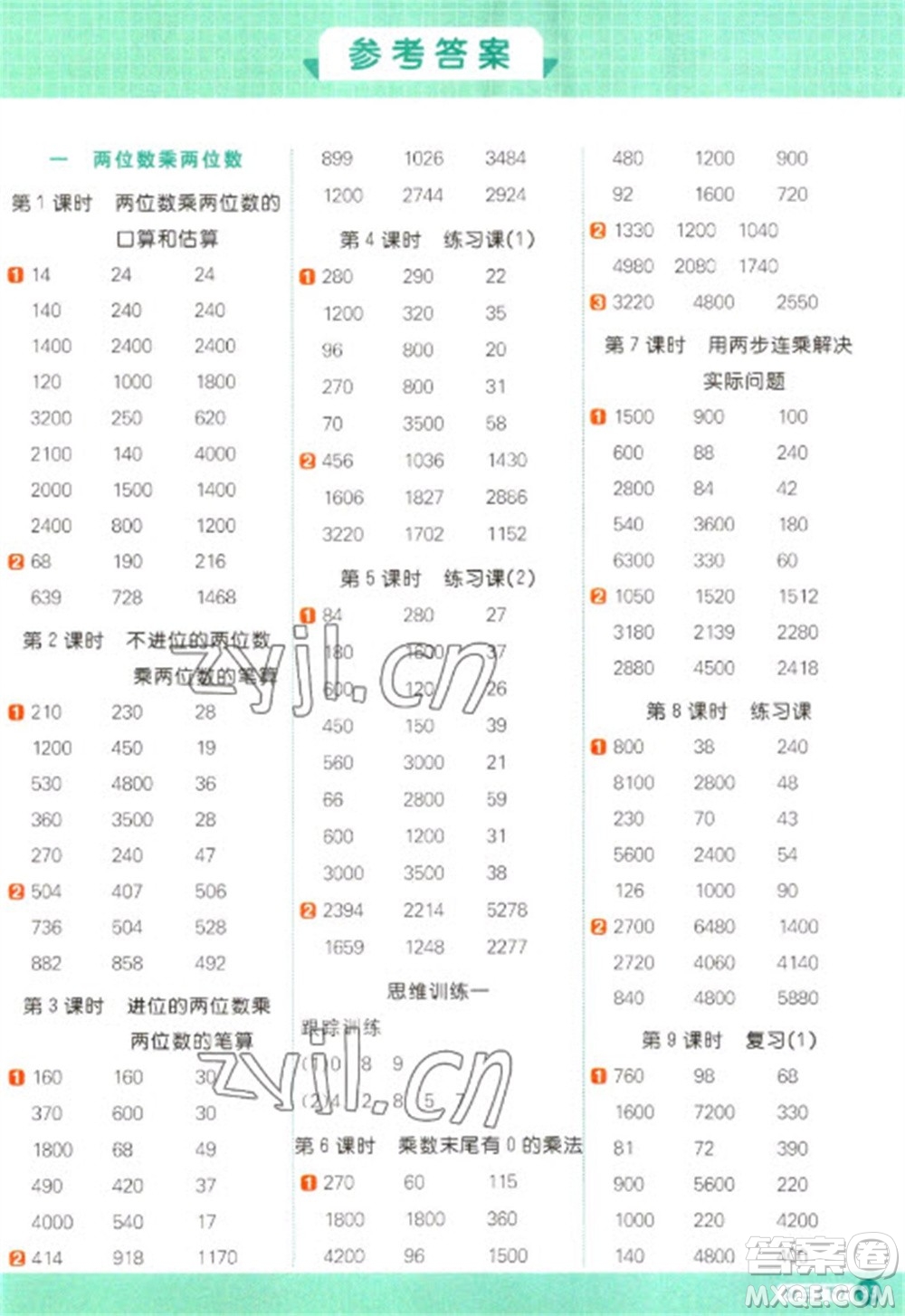 江西教育出版社2023陽光同學(xué)計(jì)算小達(dá)人三年級(jí)下冊(cè)數(shù)學(xué)蘇教版參考答案