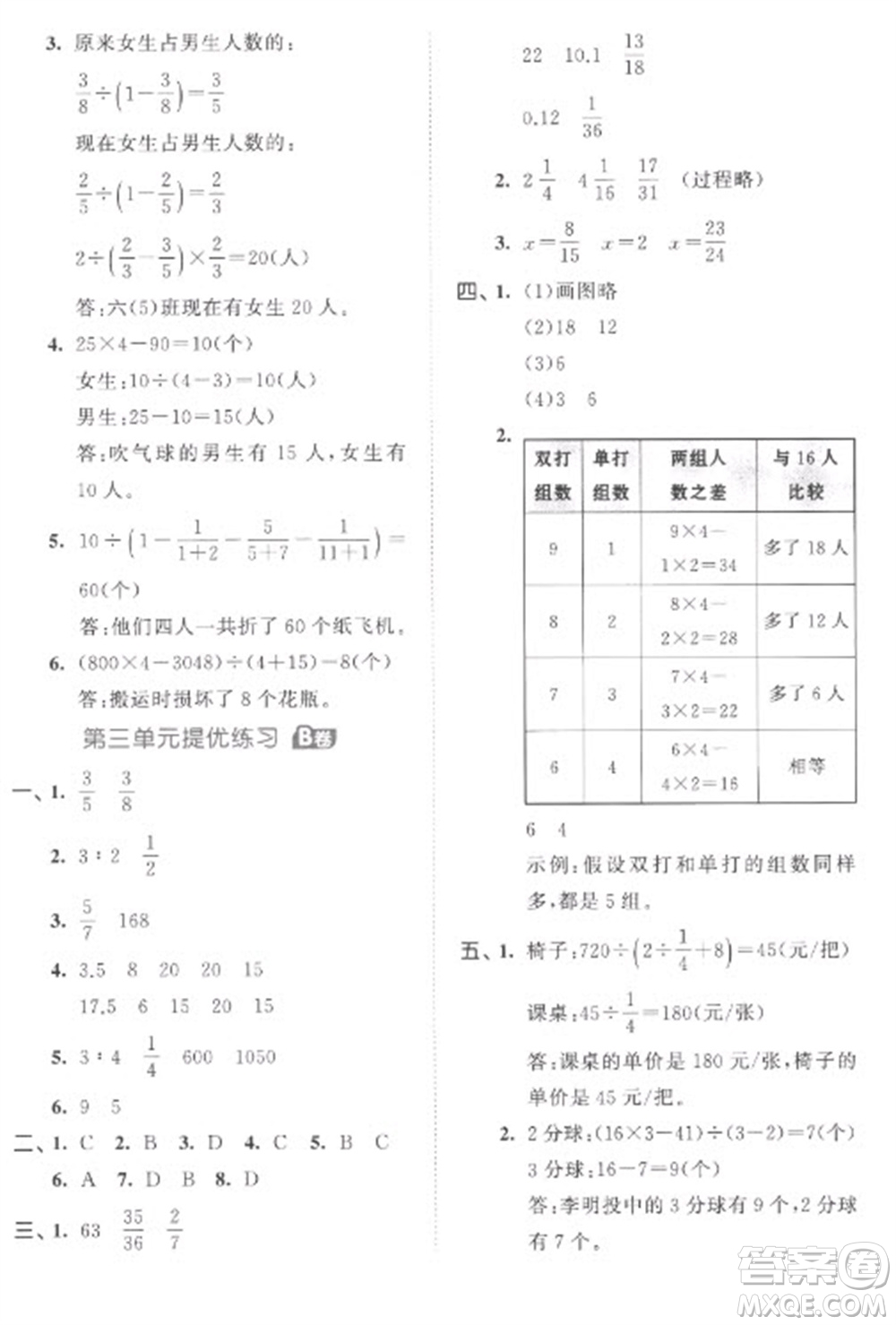 西安出版社2023春季53全優(yōu)卷六年級下冊數(shù)學(xué)蘇教版參考答案