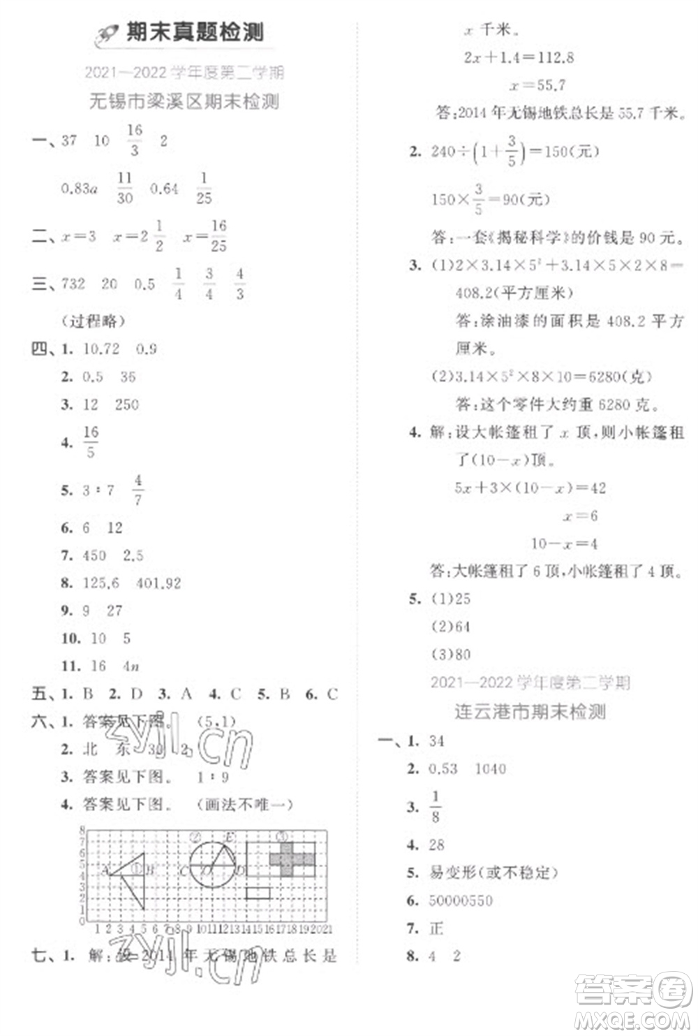 西安出版社2023春季53全優(yōu)卷六年級下冊數(shù)學(xué)蘇教版參考答案