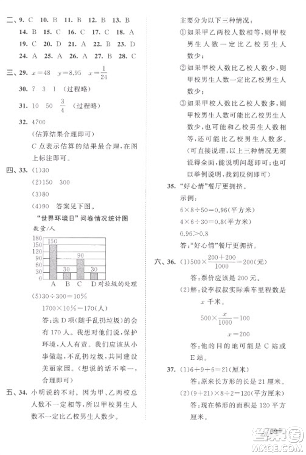 西安出版社2023春季53全優(yōu)卷六年級下冊數(shù)學(xué)蘇教版參考答案