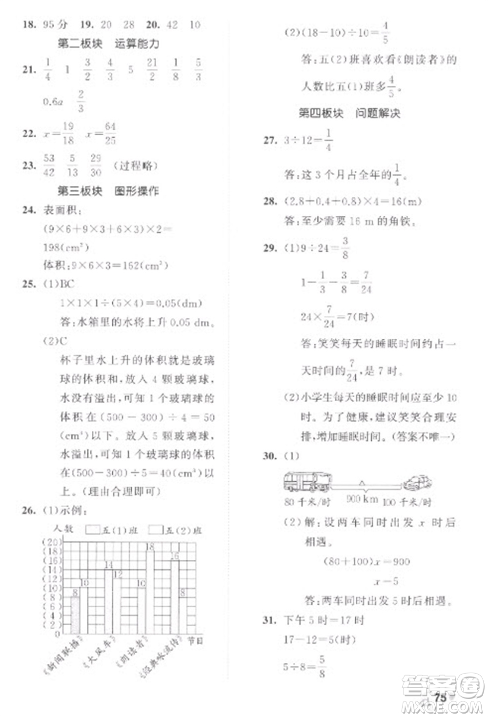 西安出版社2023春季53全優(yōu)卷五年級(jí)下冊(cè)數(shù)學(xué)北師大版參考答案