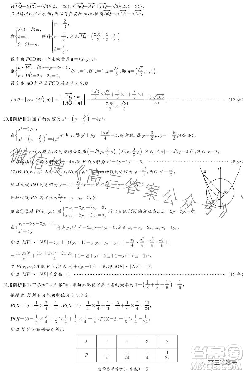 長沙市一中2023屆高三月考試卷五數(shù)學試卷答案