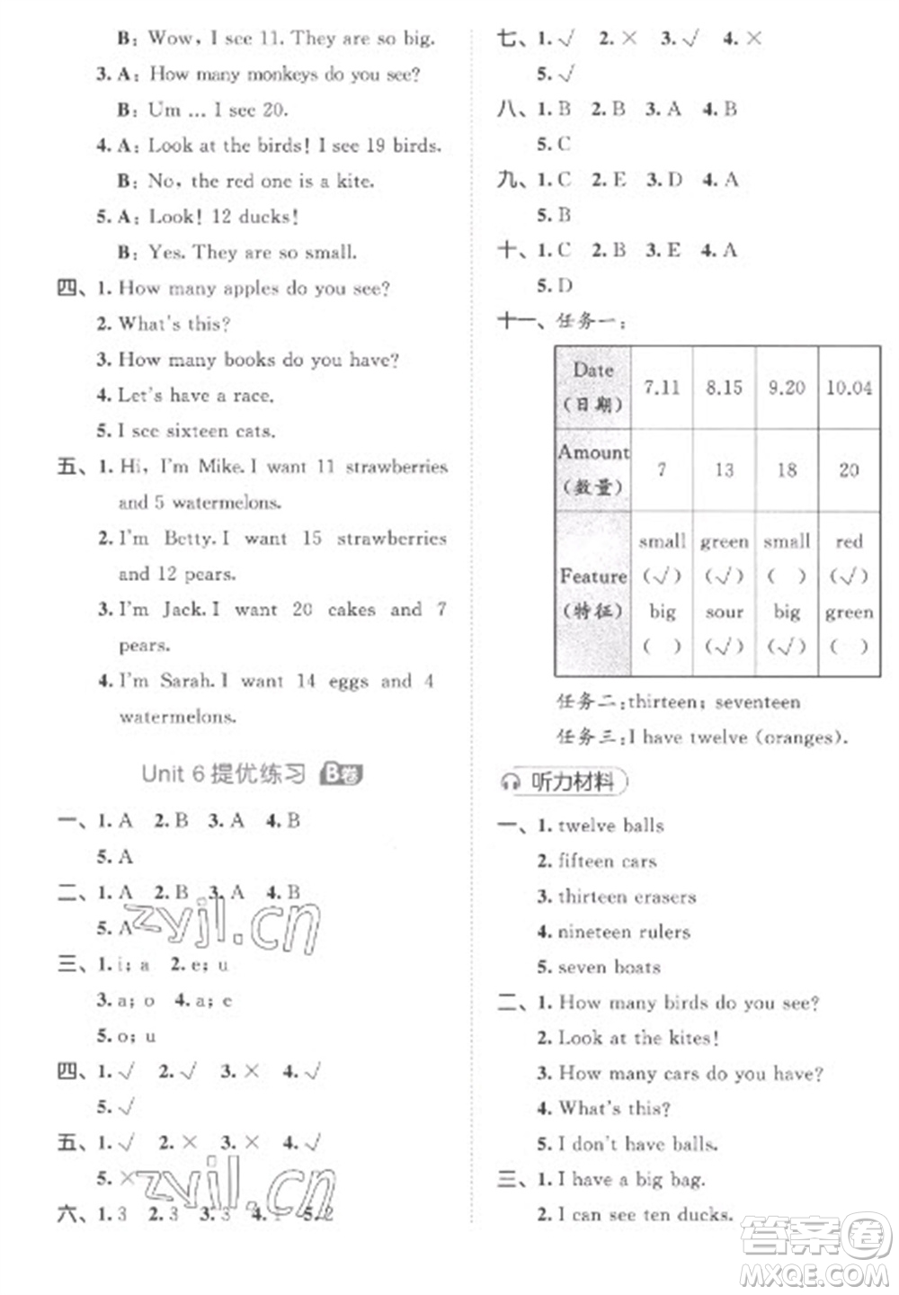 西安出版社2023春季53全優(yōu)卷三年級下冊英語人教PEP版參考答案