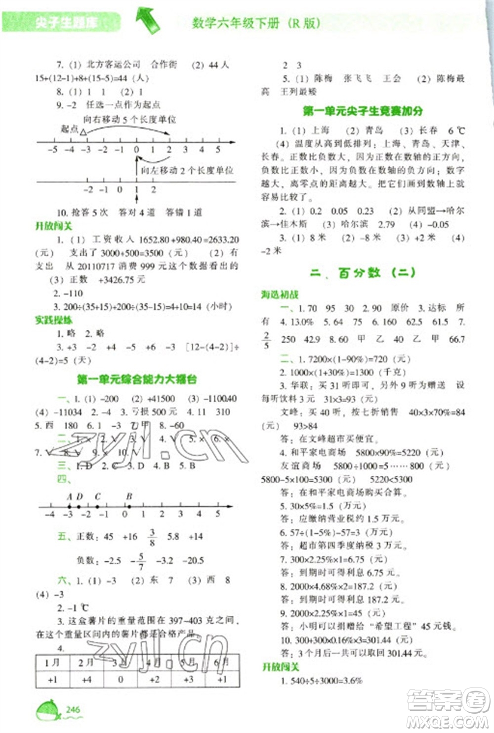 遼寧教育出版社2023尖子生題庫六年級下冊數(shù)學(xué)人教版參考答案