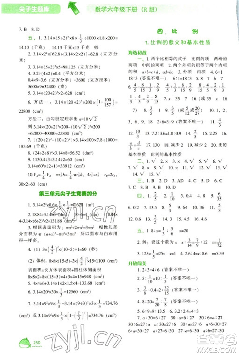 遼寧教育出版社2023尖子生題庫六年級下冊數(shù)學(xué)人教版參考答案