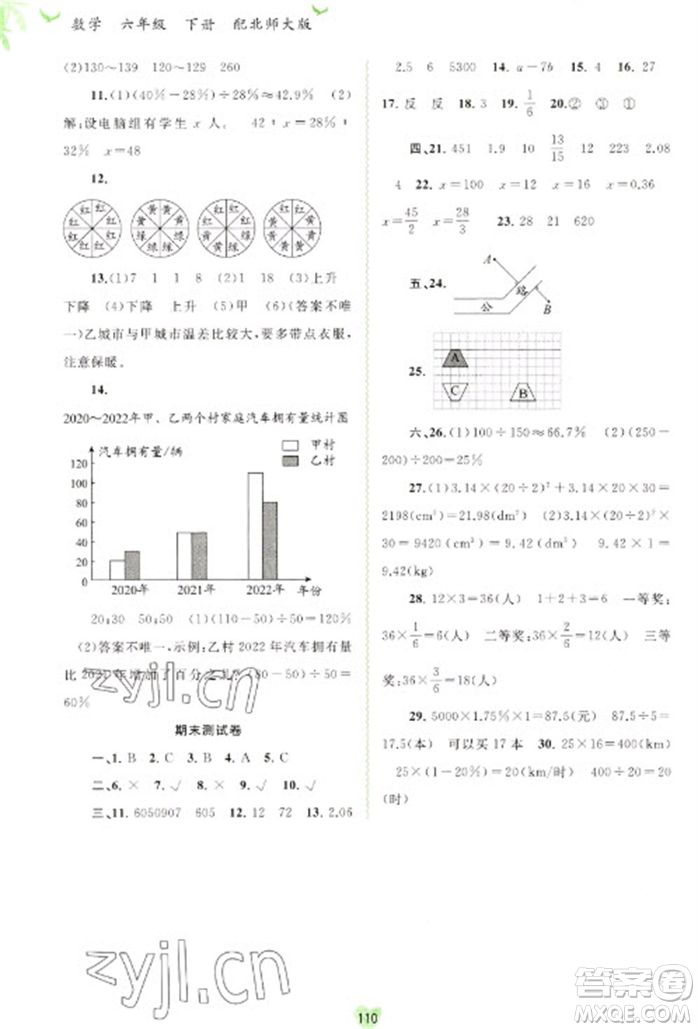 廣西教育出版社2023新課程學(xué)習(xí)與測(cè)評(píng)同步學(xué)習(xí)六年級(jí)下冊(cè)數(shù)學(xué)北師大版參考答案