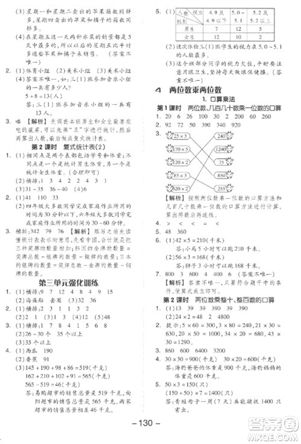 開明出版社2023全品學(xué)練考三年級下冊數(shù)學(xué)人教版參考答案