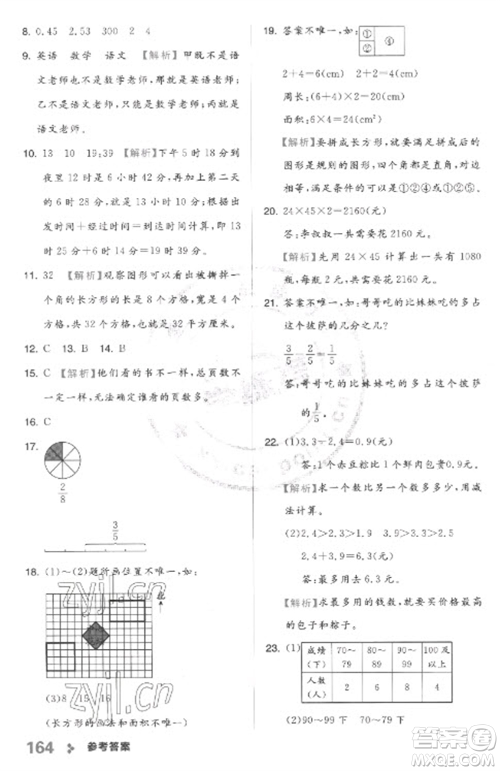 開明出版社2023全品學練考三年級下冊數學冀教版參考答案