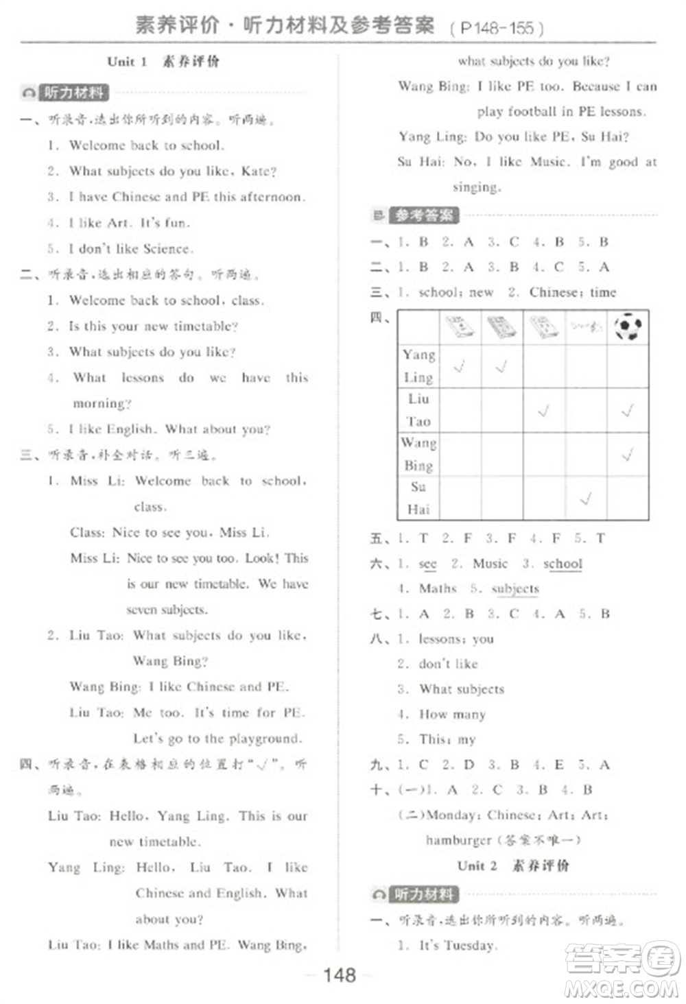 開明出版社2023全品學(xué)練考四年級下冊英語譯林版參考答案