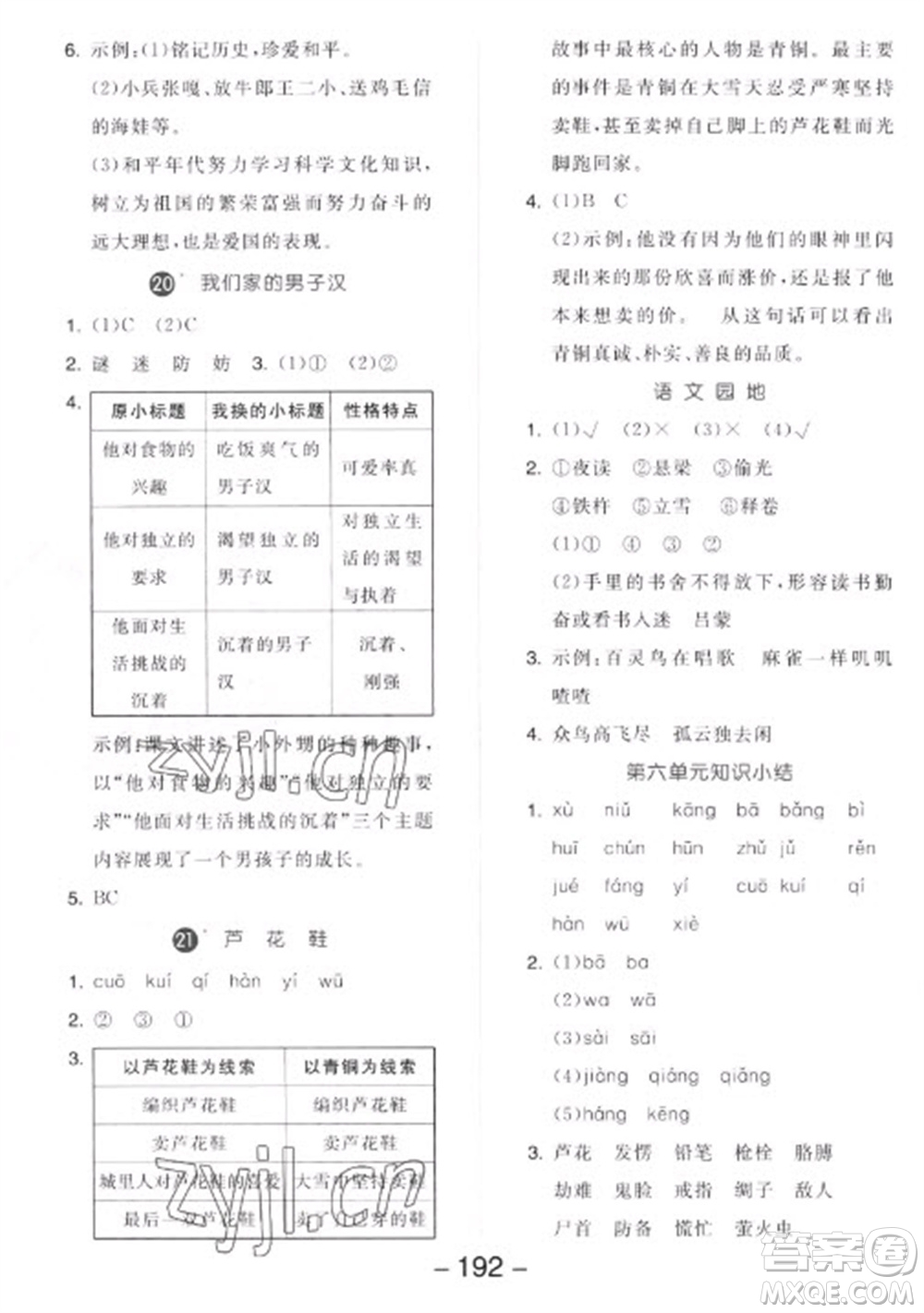 開明出版社2023全品學(xué)練考四年級下冊語文人教版參考答案