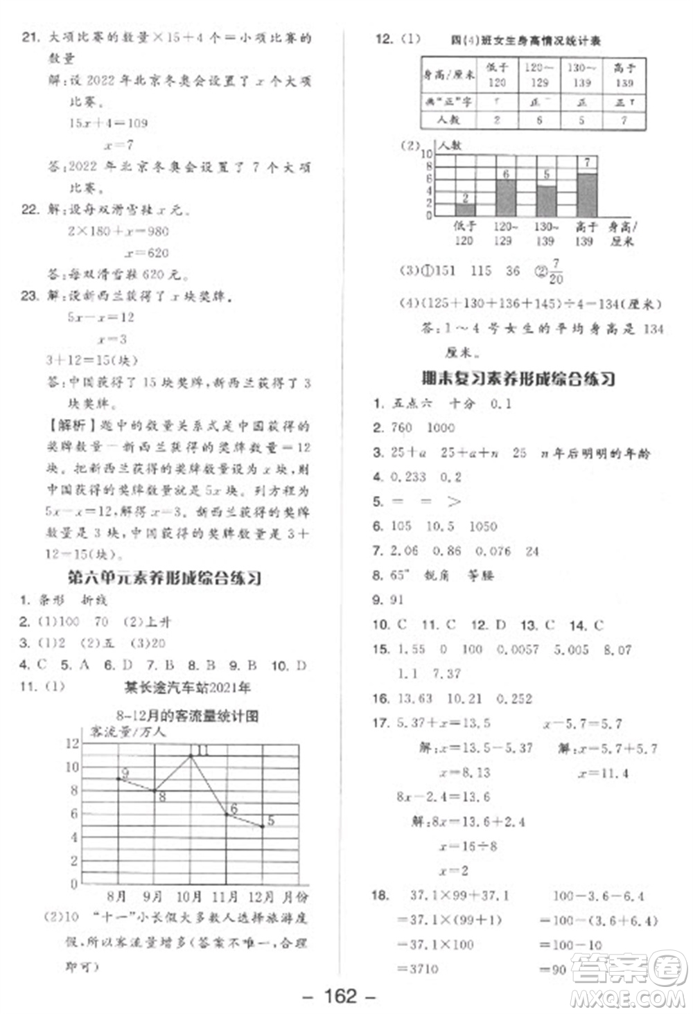 開明出版社2023全品學(xué)練考四年級下冊數(shù)學(xué)北師大版參考答案