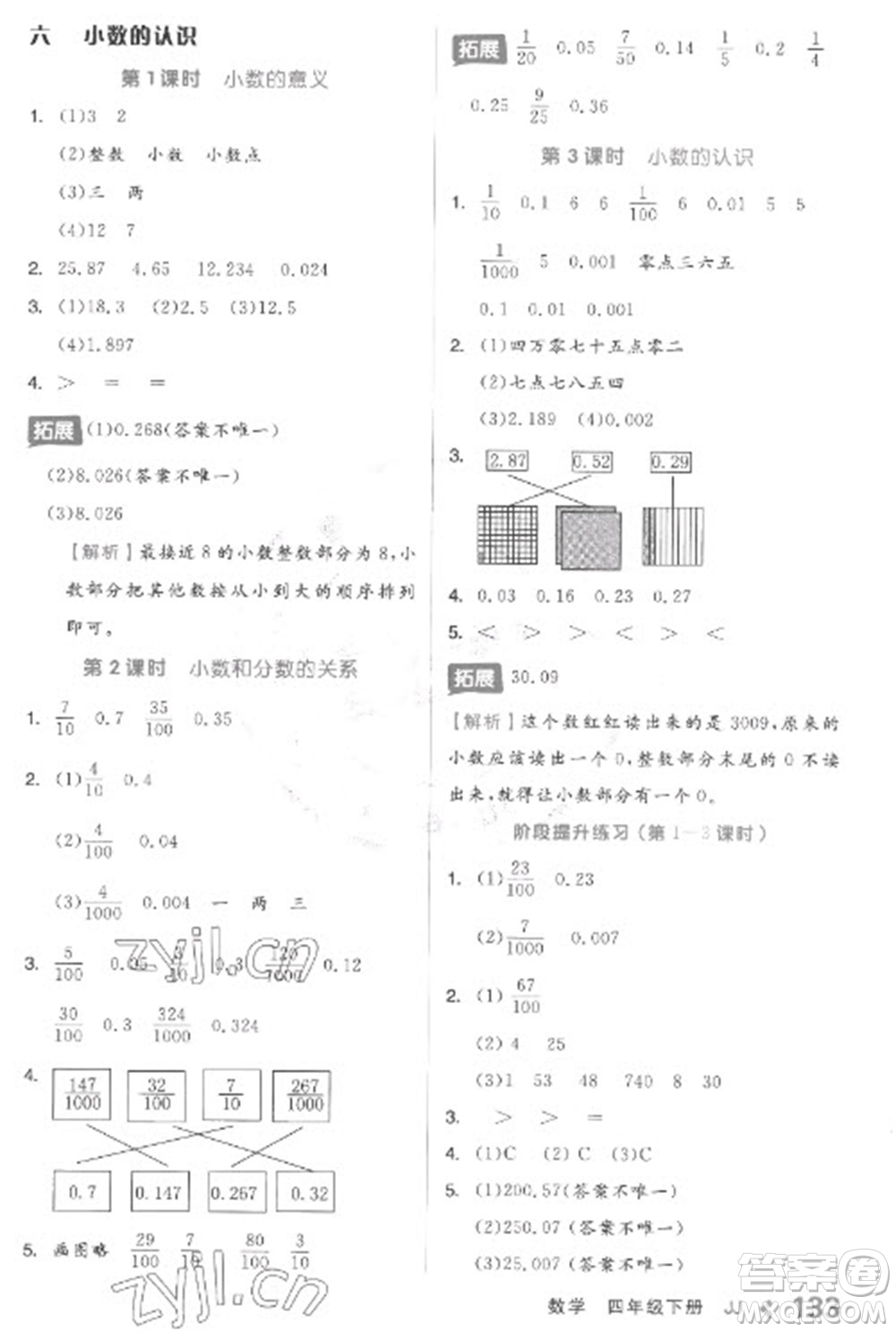 開(kāi)明出版社2023全品學(xué)練考四年級(jí)下冊(cè)數(shù)學(xué)冀教版參考答案