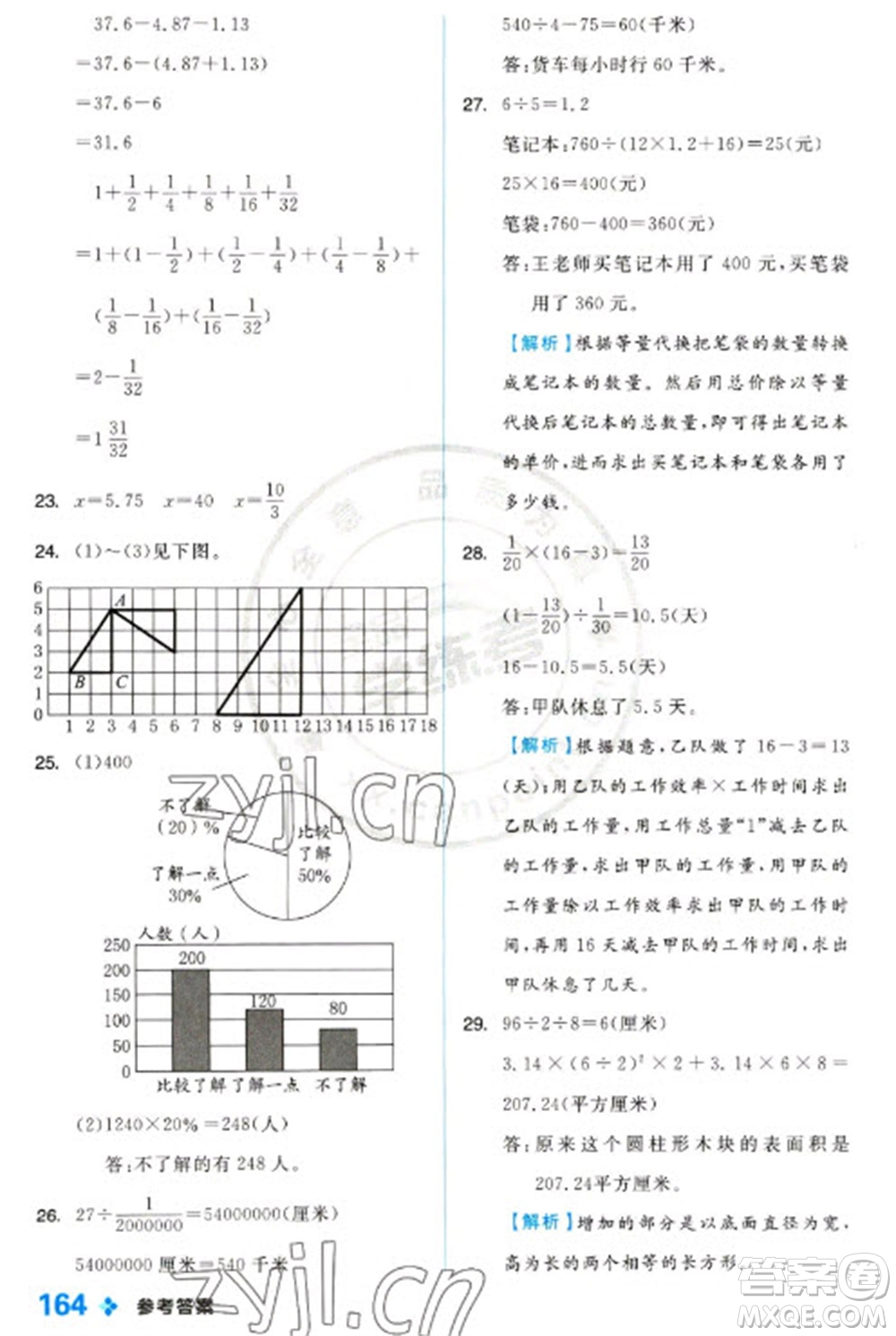 開(kāi)明出版社2023全品學(xué)練考六年級(jí)下冊(cè)數(shù)學(xué)冀教版參考答案