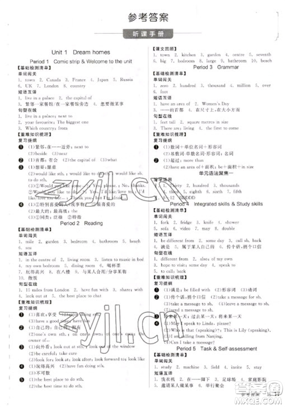 陽光出版社2023全品學(xué)練考七年級下冊英語譯林牛津版徐州專版參考答案