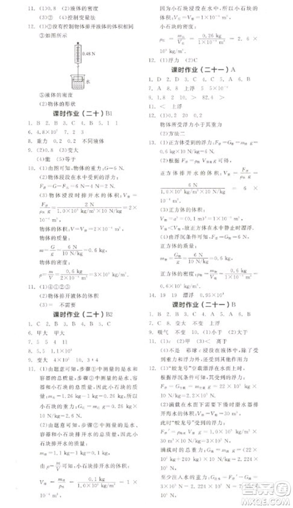 陽光出版社2023全品學練考八年級下冊物理蘇科版參考答案