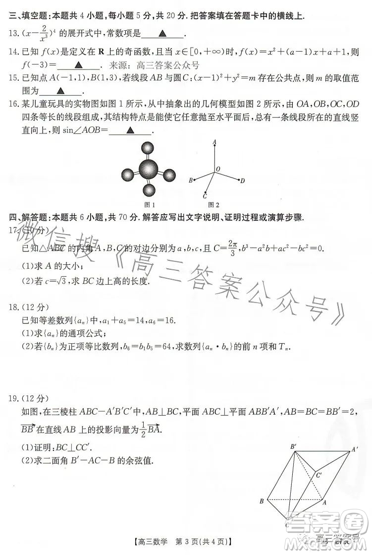 2023廣東金太陽2月聯(lián)考23272C高三數(shù)學試卷答案