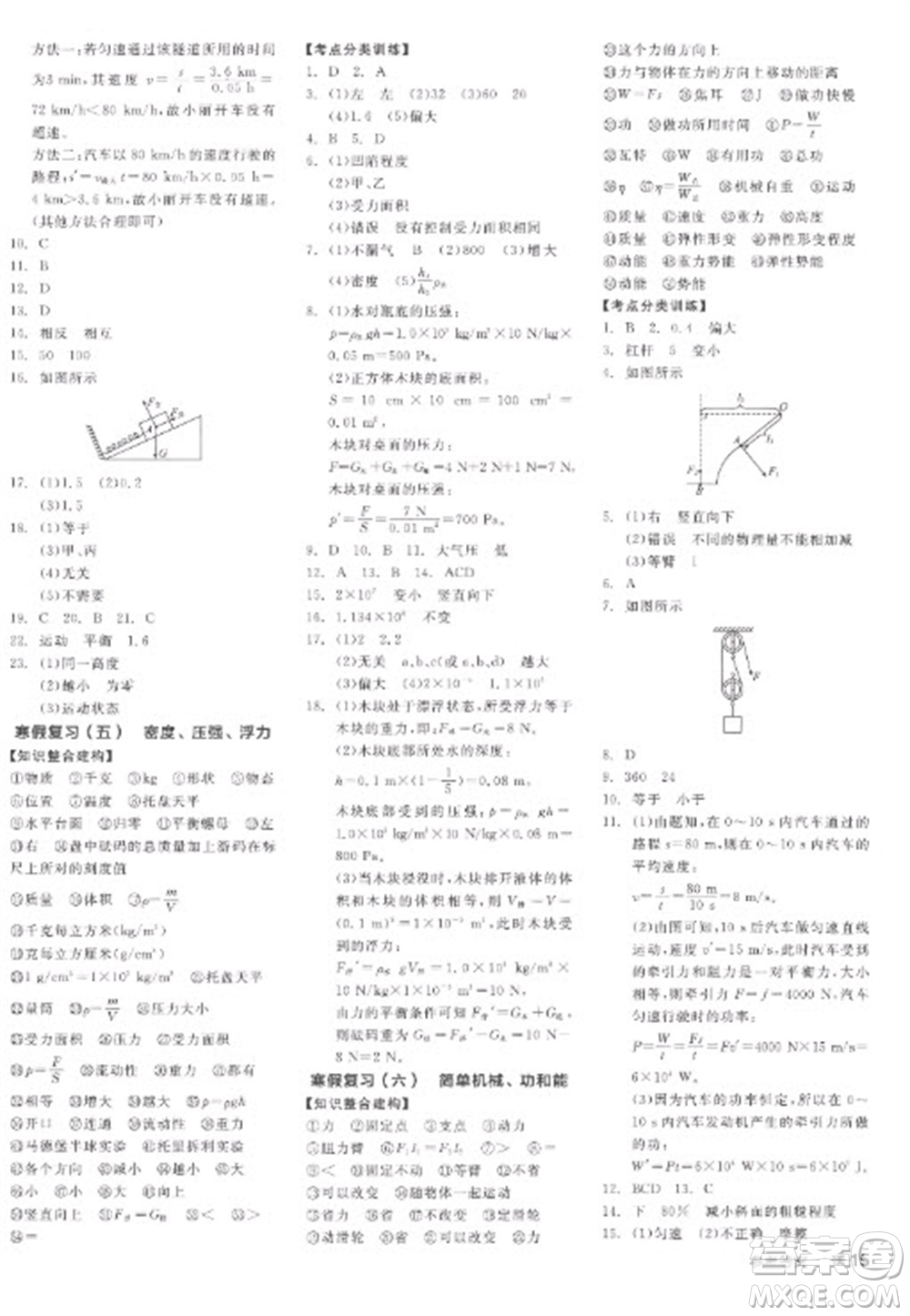 陽光出版社2023全品學(xué)練考九年級下冊物理人教版參考答案