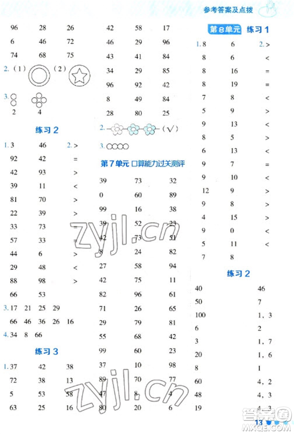 安徽教育出版社2023星級口算天天練一年級下冊數(shù)學(xué)人教版參考答案