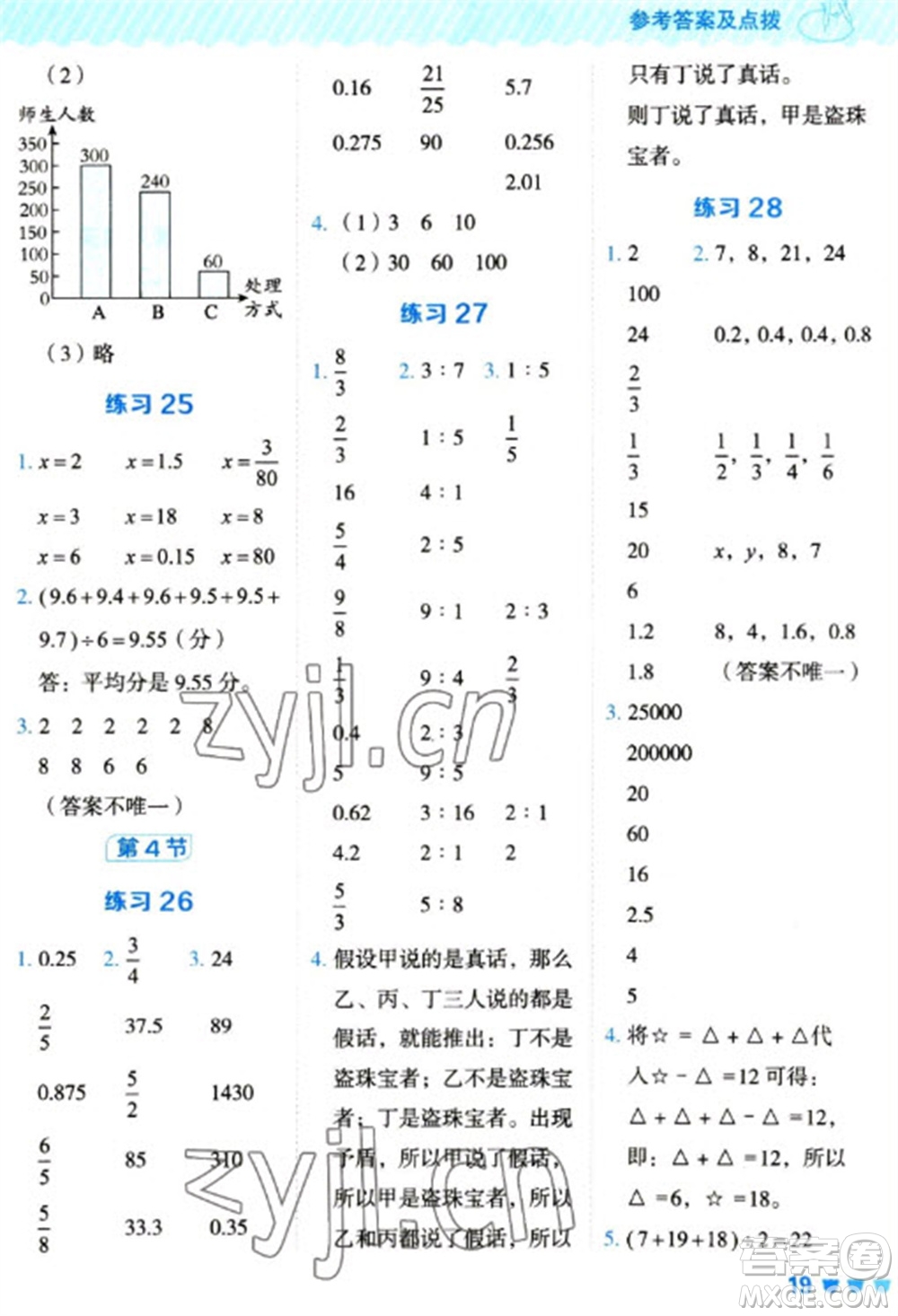 安徽教育出版社2023星級口算天天練六年級下冊數(shù)學人教版參考答案