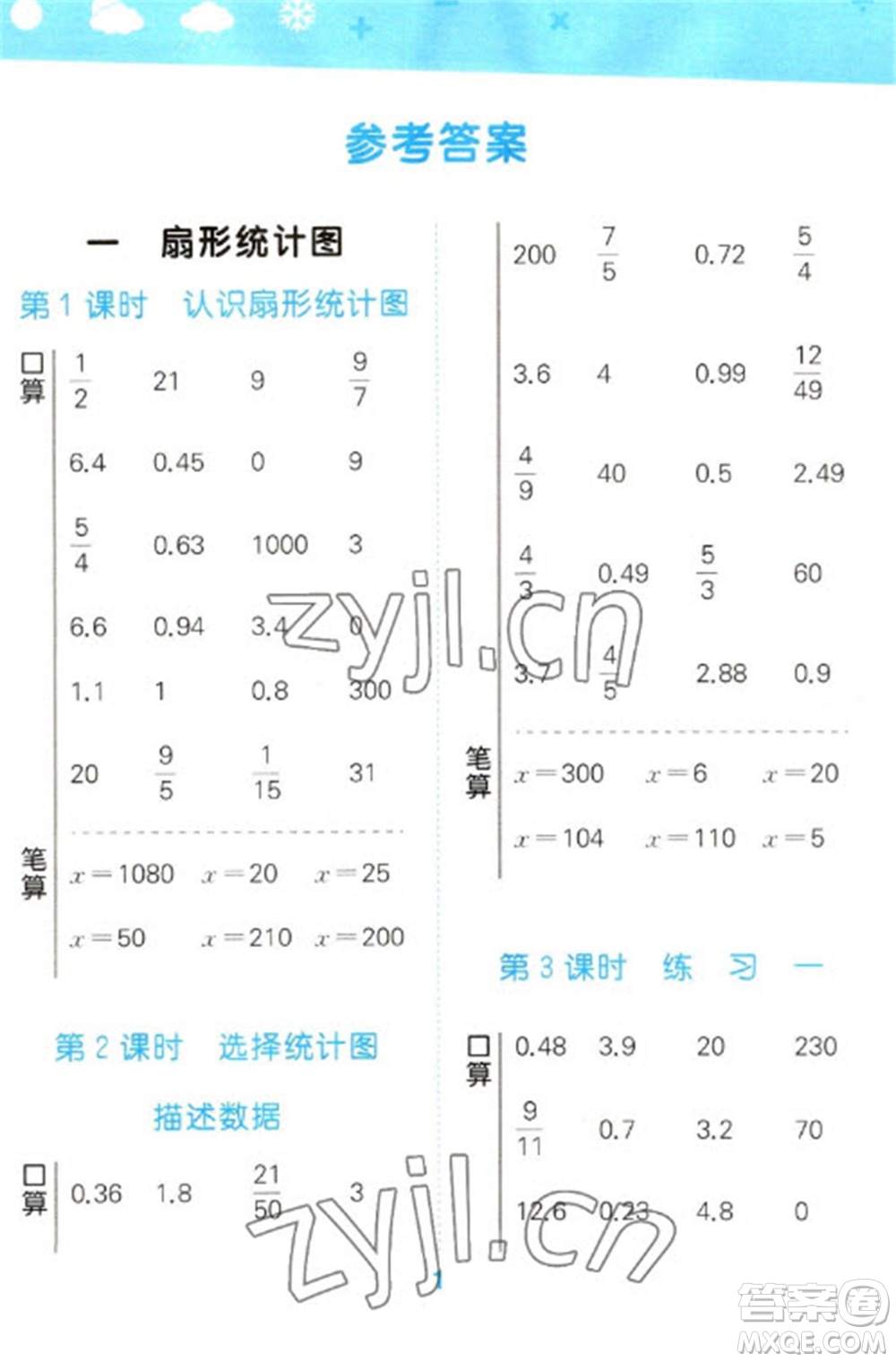 地質(zhì)出版社2023口算大通關(guān)六年級(jí)下冊(cè)數(shù)學(xué)蘇教版參考答案