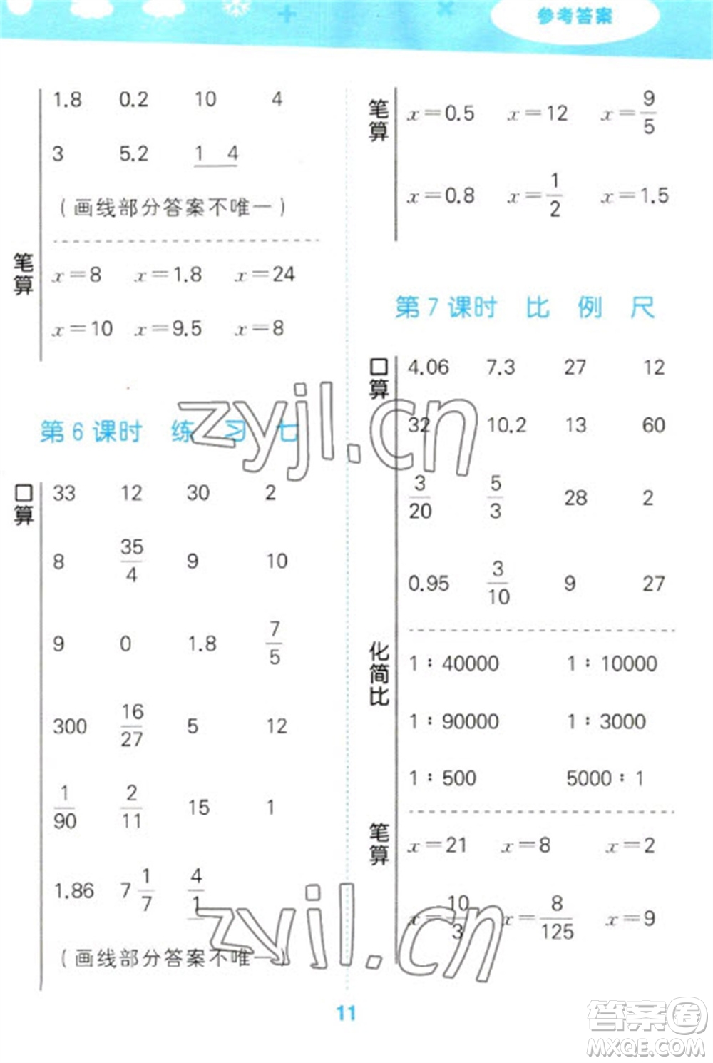 地質(zhì)出版社2023口算大通關(guān)六年級(jí)下冊(cè)數(shù)學(xué)蘇教版參考答案