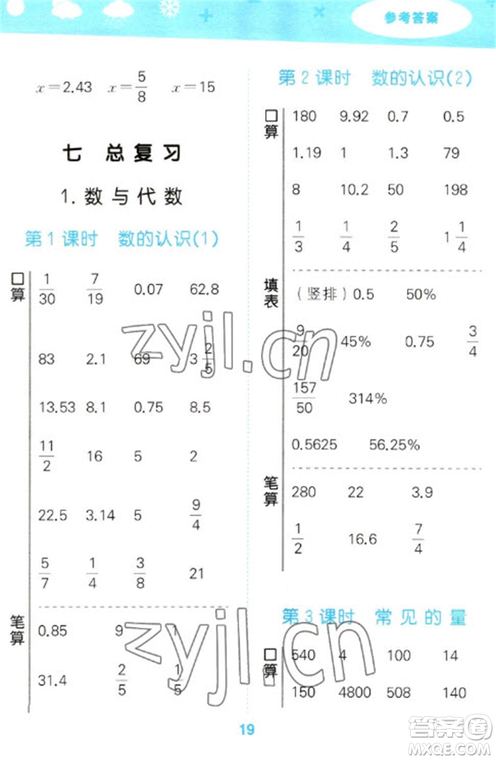 地質(zhì)出版社2023口算大通關(guān)六年級(jí)下冊(cè)數(shù)學(xué)蘇教版參考答案