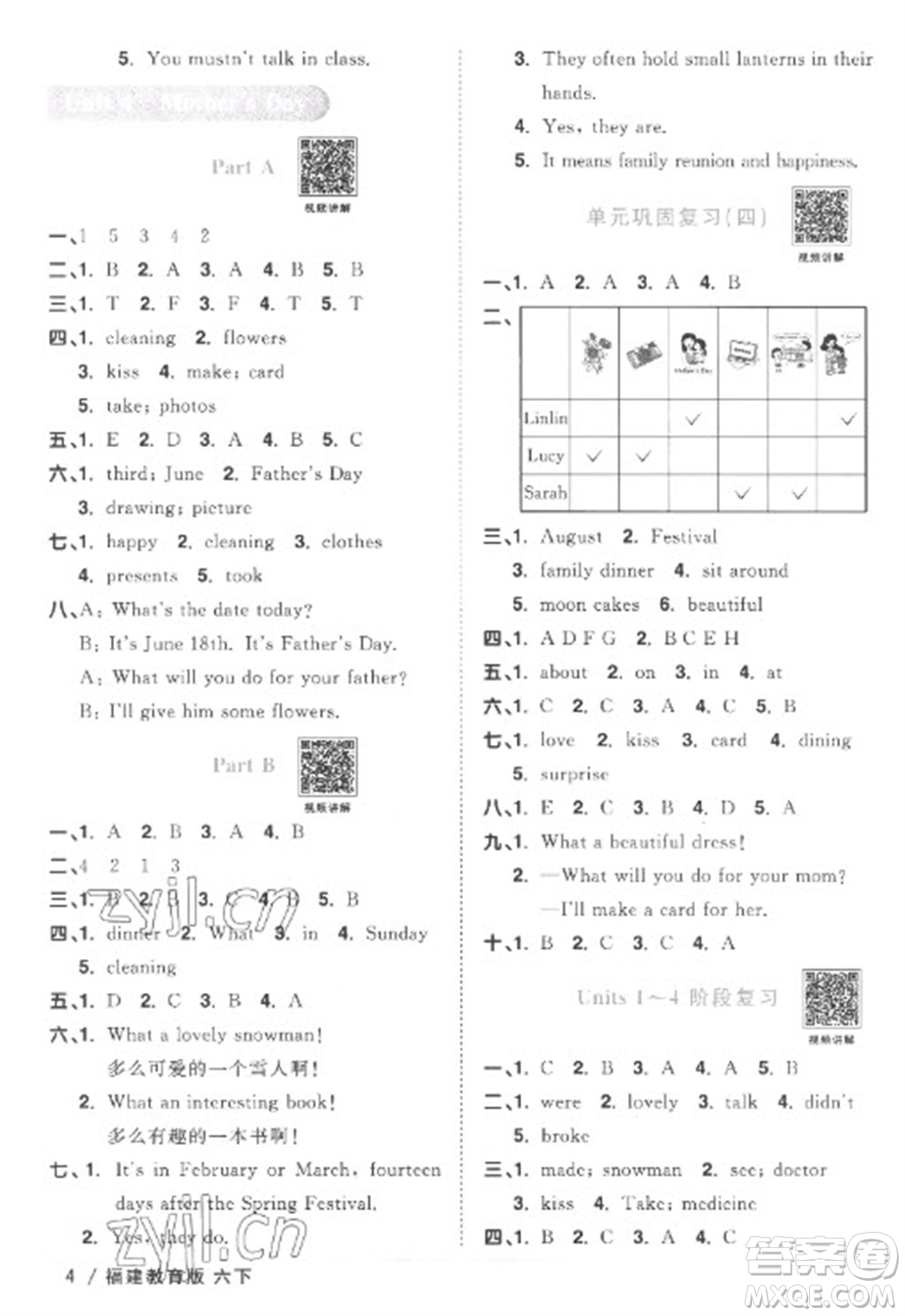 江西教育出版社2023陽光同學課時優(yōu)化作業(yè)六年級英語下冊閩教版福建專版答案