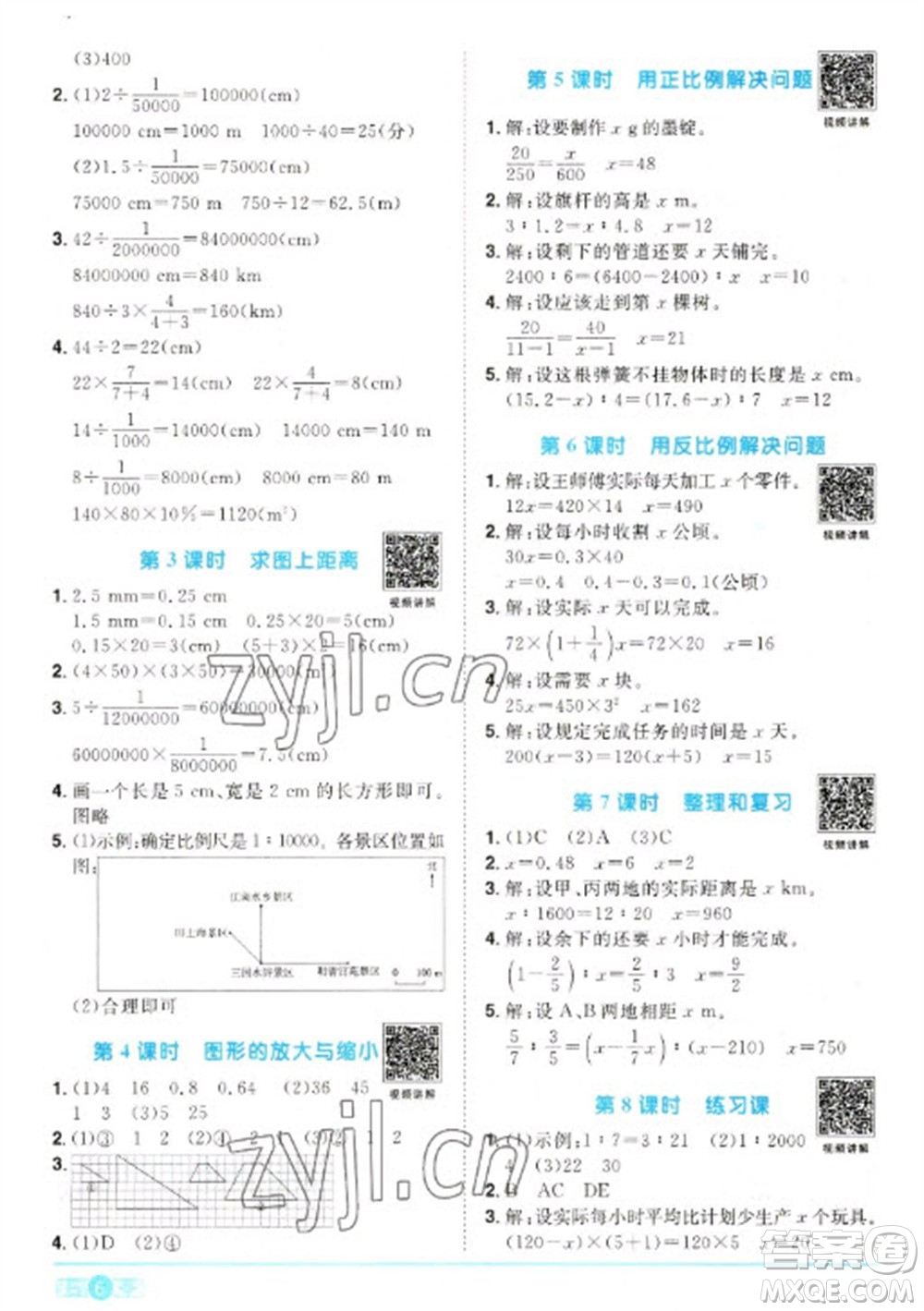 江西教育出版社2023陽光同學(xué)課時優(yōu)化作業(yè)六年級數(shù)學(xué)下冊人教版參考答案