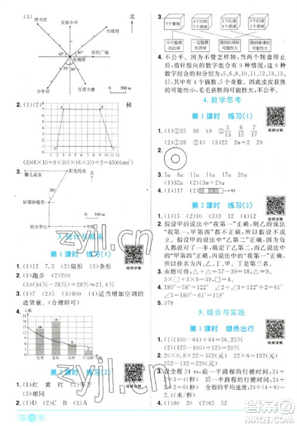 江西教育出版社2023陽光同學(xué)課時優(yōu)化作業(yè)六年級數(shù)學(xué)下冊人教版參考答案