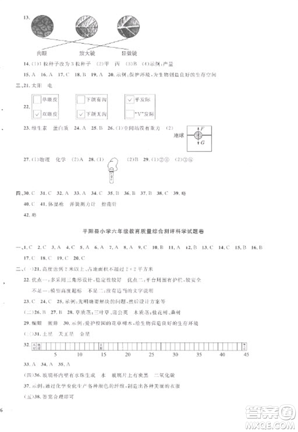 江西教育出版社2023陽光同學(xué)課時優(yōu)化作業(yè)六年級科學(xué)下冊教科版參考答案