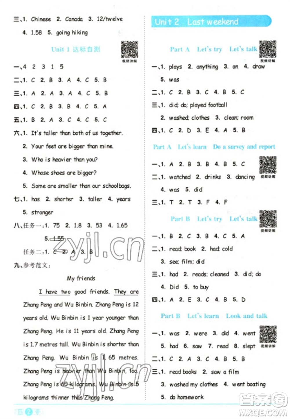 江西教育出版社2023陽光同學課時優(yōu)化作業(yè)六年級英語下冊人教PEP版參考答案