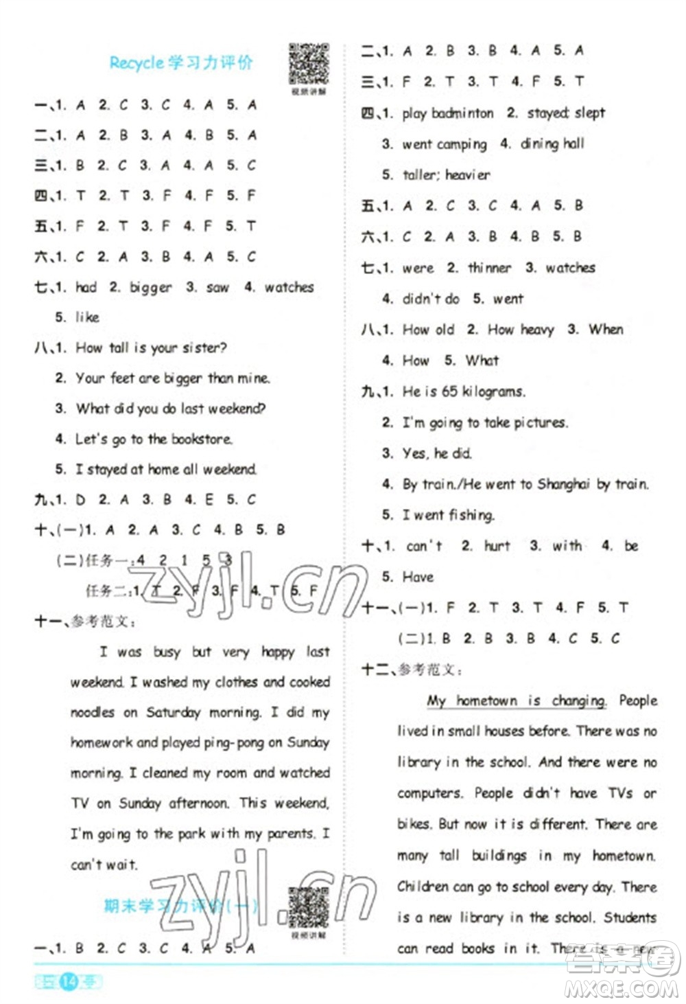 江西教育出版社2023陽光同學課時優(yōu)化作業(yè)六年級英語下冊人教PEP版參考答案