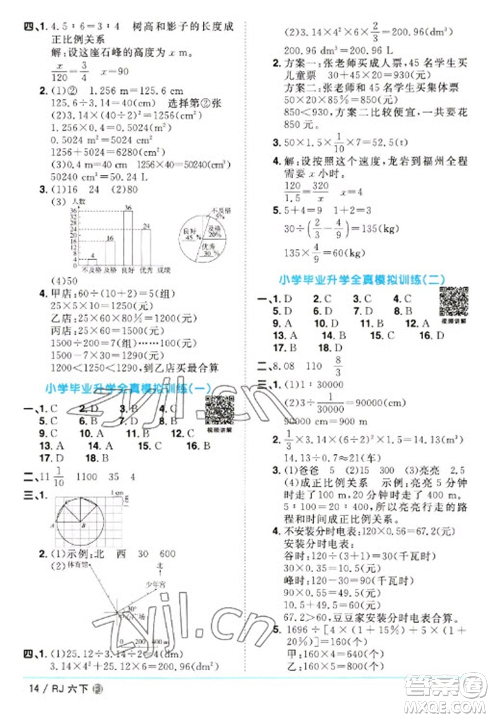 福建少年兒童出版社2023陽光同學(xué)課時(shí)優(yōu)化作業(yè)六年級(jí)數(shù)學(xué)下冊(cè)人教版福建專版參考答案