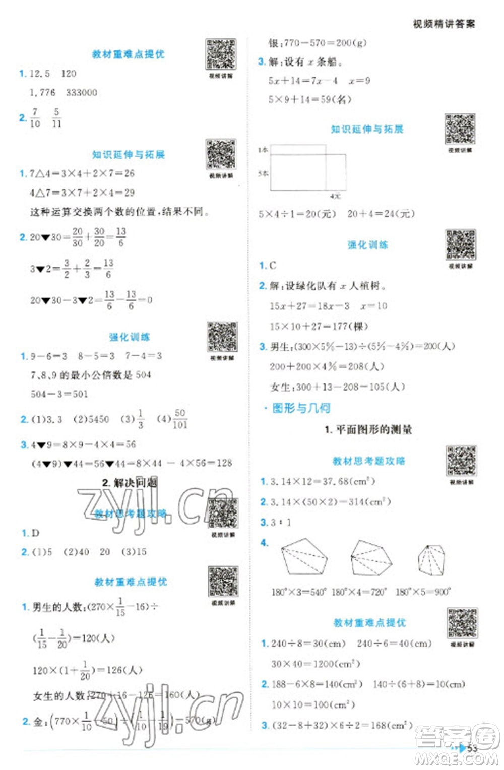 福建少年兒童出版社2023陽光同學(xué)課時(shí)優(yōu)化作業(yè)六年級(jí)數(shù)學(xué)下冊(cè)人教版福建專版參考答案