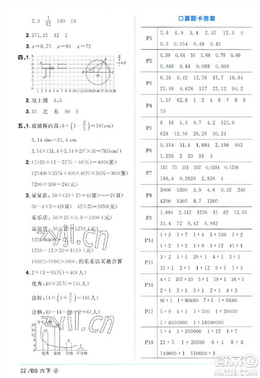 江西教育出版社2023陽光同學(xué)課時(shí)優(yōu)化作業(yè)六年級數(shù)學(xué)下冊北師大版福建專版參考答案