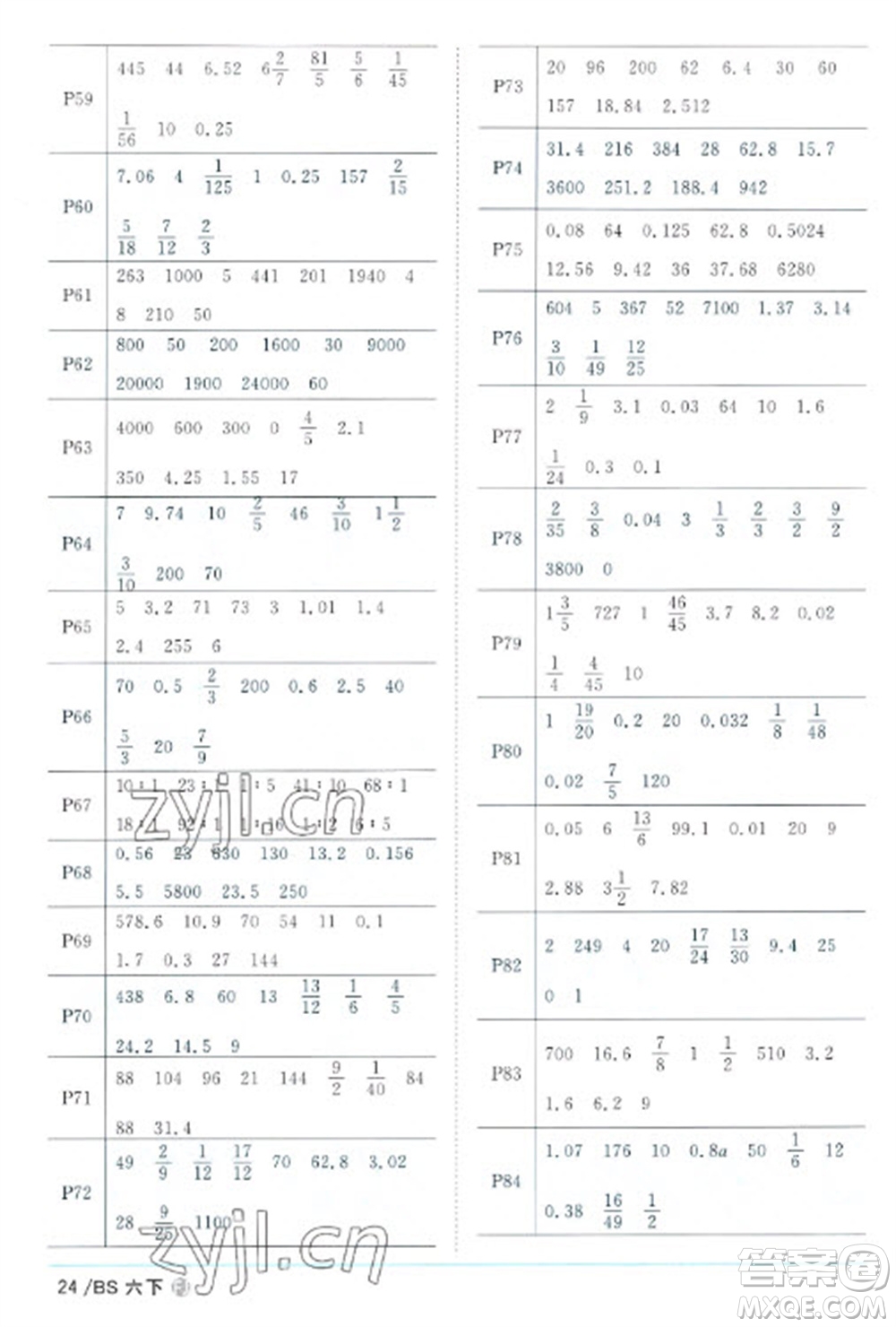 江西教育出版社2023陽光同學(xué)課時(shí)優(yōu)化作業(yè)六年級數(shù)學(xué)下冊北師大版福建專版參考答案