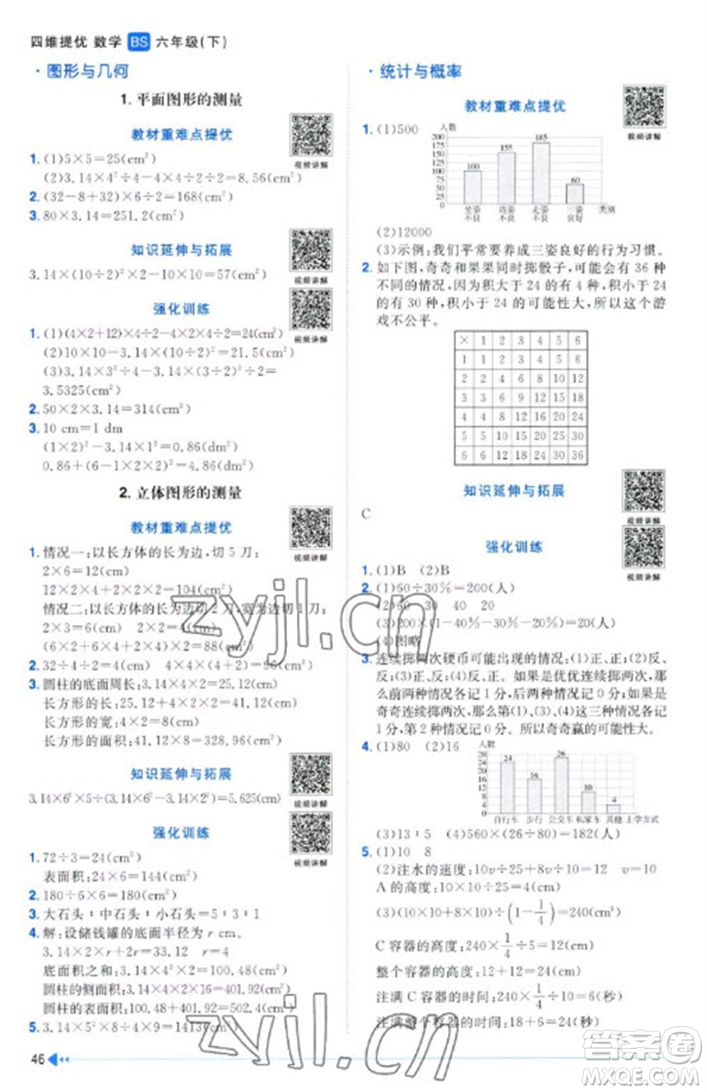 江西教育出版社2023陽光同學(xué)課時(shí)優(yōu)化作業(yè)六年級數(shù)學(xué)下冊北師大版福建專版參考答案