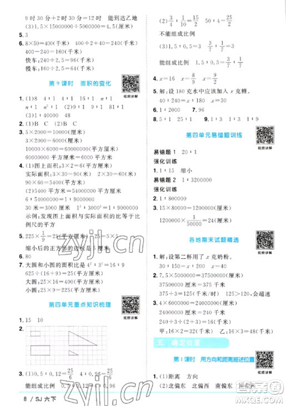 江西教育出版社2023陽光同學課時優(yōu)化作業(yè)六年級數(shù)學下冊蘇教版參考答案