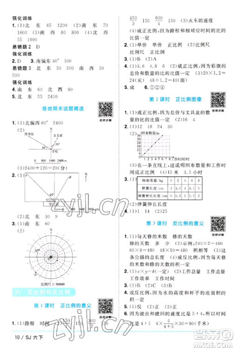 江西教育出版社2023陽光同學課時優(yōu)化作業(yè)六年級數(shù)學下冊蘇教版參考答案