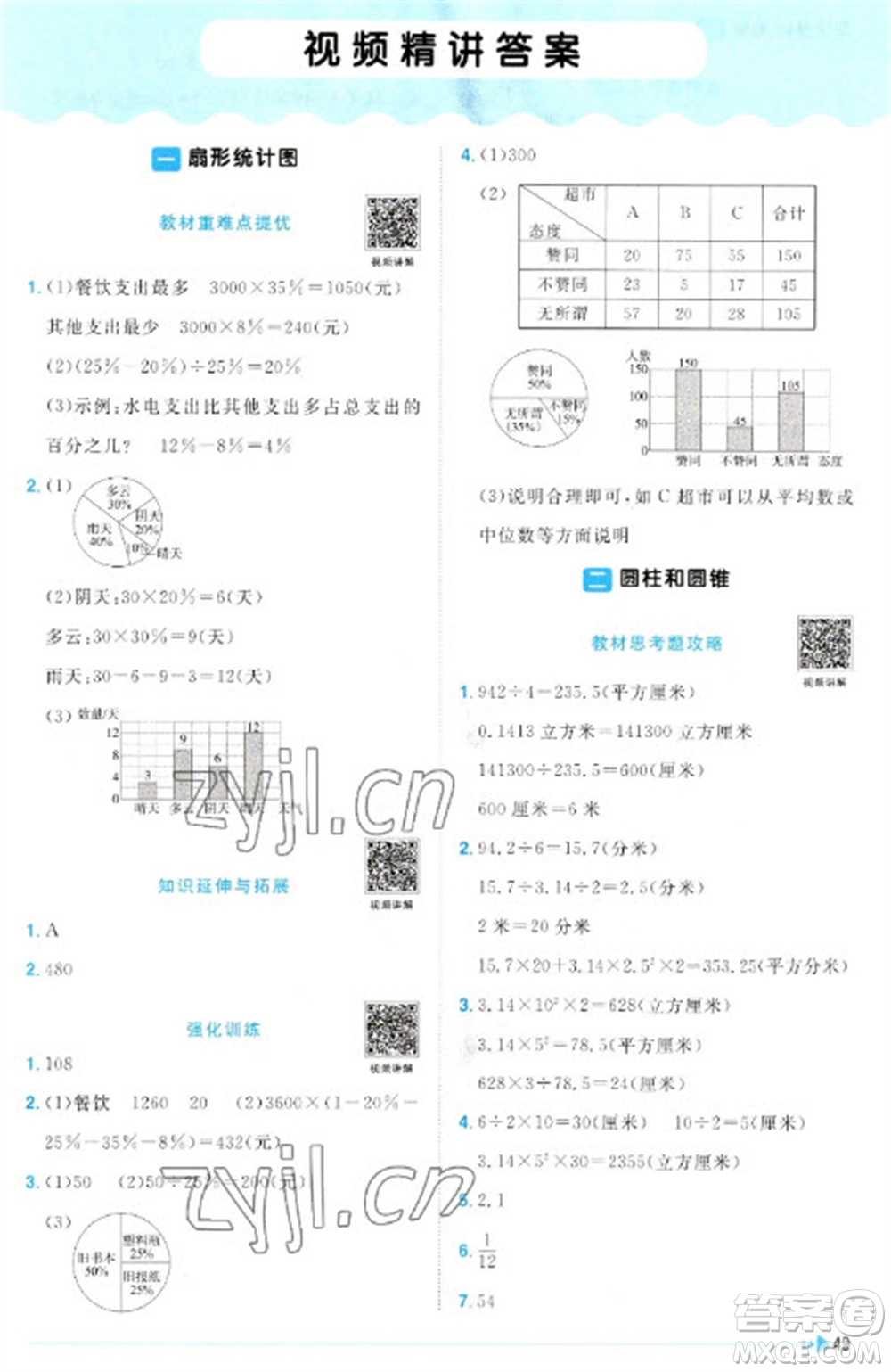 江西教育出版社2023陽光同學課時優(yōu)化作業(yè)六年級數(shù)學下冊蘇教版參考答案