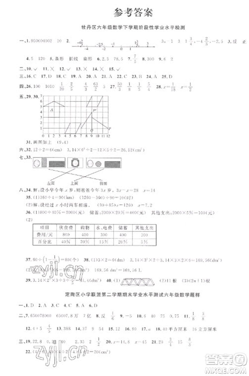 江西教育出版社2023陽光同學(xué)課時優(yōu)化作業(yè)六年級數(shù)學(xué)下冊人教版菏澤專版參考答案